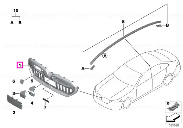 Grila ornamentala fata, radiator, Shadow Line - BMW Seria 5 G60 G61 G68 Cel mai vândut
