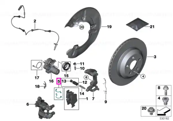Ofertă exclusivă Set clips retinere placute frana, punte spate - BMW Seria 5 G60 G61 G68, X3 G45, X3L G48