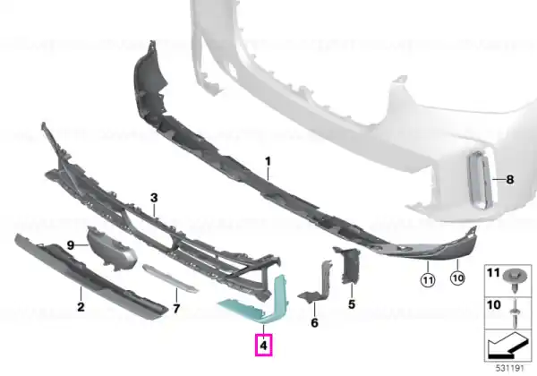 Retur ușor Ornament grila laterala bara protectie fata, dreapta - BMW X5 G05 LCI