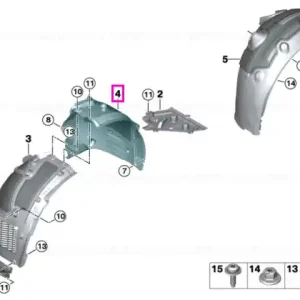 Carenaj pasaj roata aripa fata, dreapta, sectiunea posterioara - BMW Seria 5 G60 G61 Calitate înaltă
