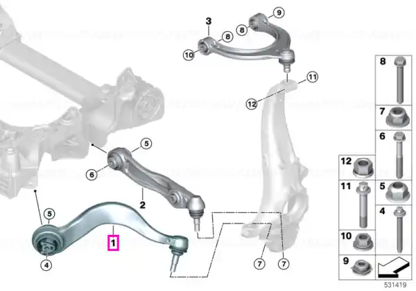 Brat suspensie roata, cu bucsa cauciuc, punte fata, stanga - BMW Seria 5 G60 G61 Livrare rapidă