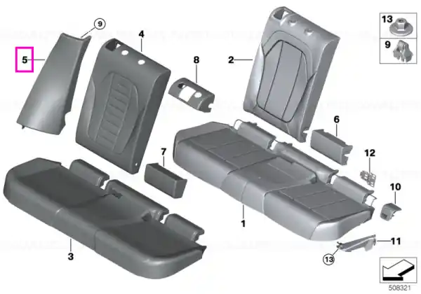 Panou lateral ornamental dreapta, bancheta spate, piele naturala, Negru (Black) - BMW X3 G01 F97 M Ofertă specială